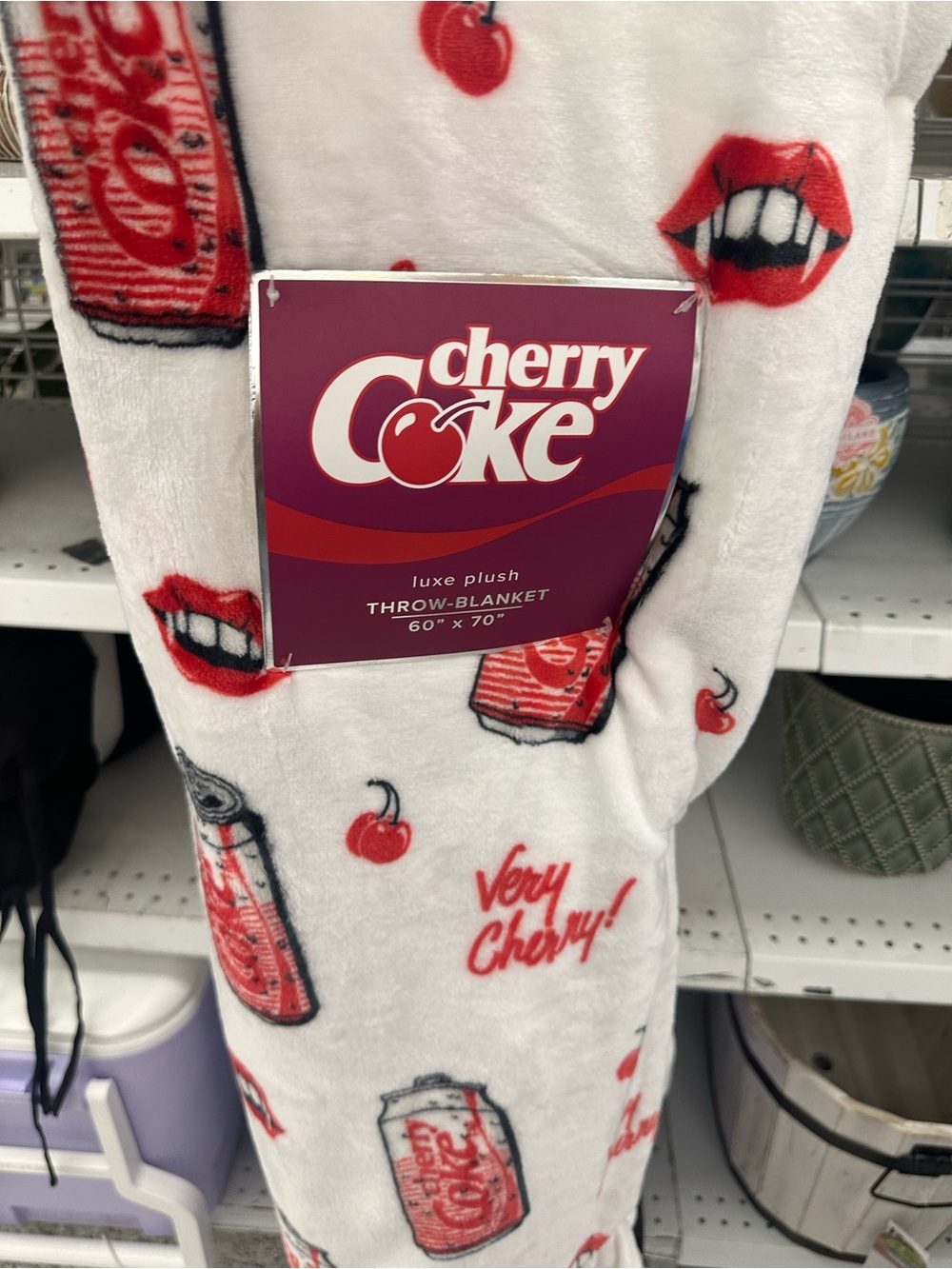 Cherry Coke Halloween Vampire Lips Luxe Plush Throw Blanket